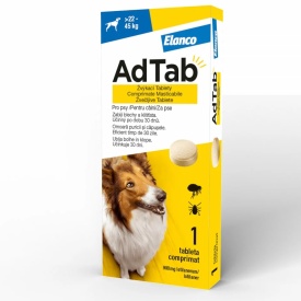 AdTab Câini 900 mg (22 - 45 kg) 1 tabletă Combate Puricii si Căpușele Acțiune 30 Zile