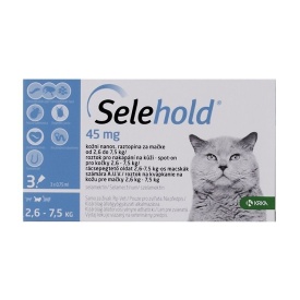 Selehold Cat 45 mg antiparazitar extern si intern pisici talie medie (2.6 - 7.5 kg), 3 pipete