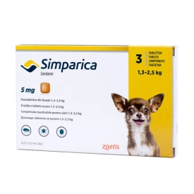 Simparica Caini XXS 5 mg (1.3 - 2.5 kg), 3 tablete