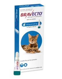 Bravecto Spot-On Pisici 250 mg (2.8 - 6.25 kg) împotriva puricilor și căpușelor, 1 pipetă