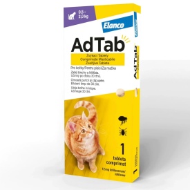 AdTab Pisici 12 mg (0.5 - 2.0 kg) - 1 tabletă,Antiparazitar Intern-Oral, protectie 30 Zile