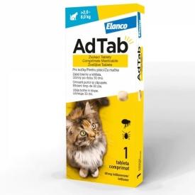 AdTab Pisici 48 mg (2.0 - 8.0 kg) - 1 tabletă, Antiparazitar Intern-Oral, protectie 30 Zile - Img 2