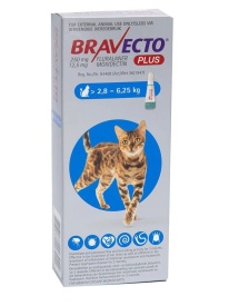 Bravecto Plus 250mg Pisici Medii (2.8 - 6.25 kg) protecție completă paraziți, 1 pipeta