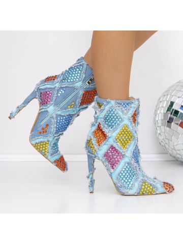 Botine dama cu toc albastre din material textil Ataia - Img 2