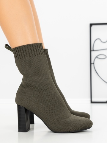 Botine dama cu toc gros verzi din material textil Eraesha - Img 3