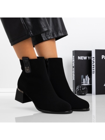 Botine dama cu toc negre din material textil Meriva