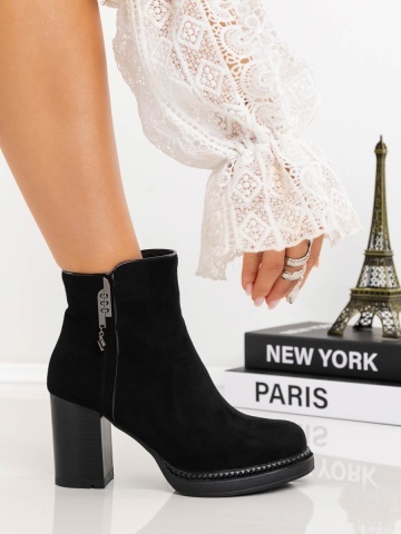 Botine dama cu toc negre din material textil Onaza - Img 5
