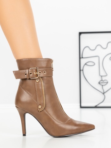 Botine dama cu toc subtire kaki din piele ecologica Bilren - Img 5