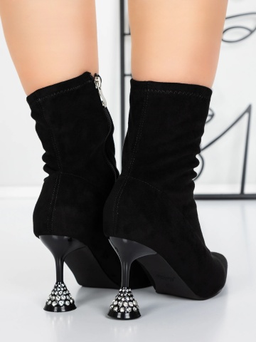 Botine dama cu toc subtire negre din material textil Axirya - Img 2