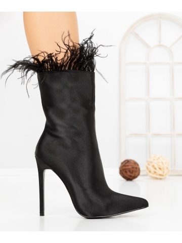 Botine dama cu toc subtire negre din material textil Nerine - Img 5