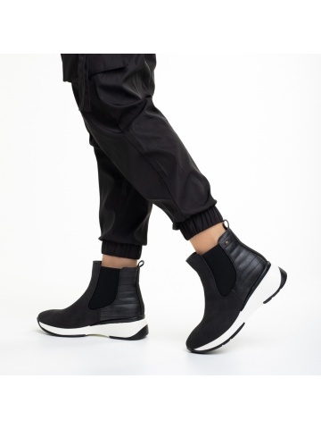 Botine dama negre din piele ecologica Ivanka