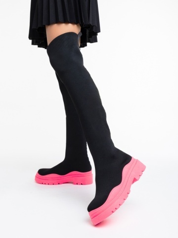 Cizme dama negre cu fucsia din material textil Lesya