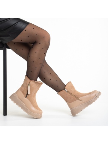 Cizme dama roz din piele ecologica si material textil Sutton - Img 4