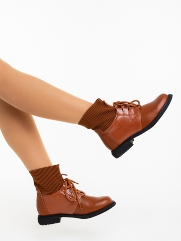 Ghete dama camel din piele ecologica si material textil Majora - Img 3