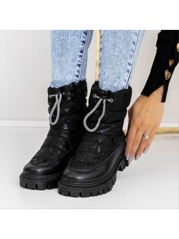 Ghete dama negre din piele ecologica si material textil Starba