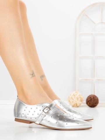 Pantofi casual dama argintii din piele ecologica Anvera - Img 3