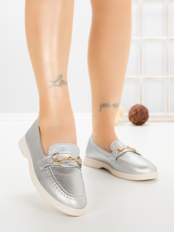 Pantofi casual dama argintii din piele ecologica Elanora