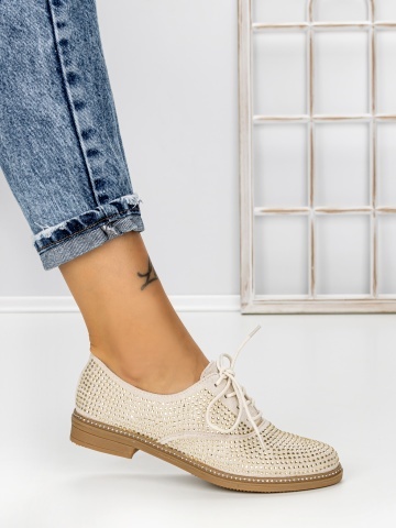 Pantofi casual dama bej din material textil Brucira - Img 5