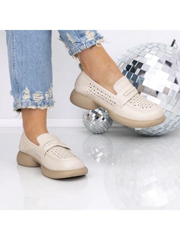 Pantofi casual dama bej din piele ecologica Catrys - Img 2