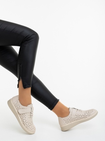 Pantofi casual dama bej din piele ecologica Neara