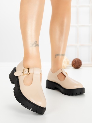 Pantofi casual dama bej din piele ecologica Zenella