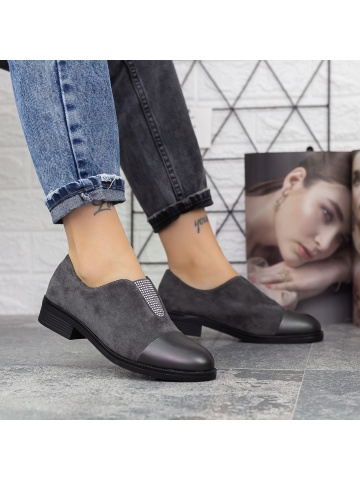 Pantofi casual dama gri din material textil si piele ecologica Bairra