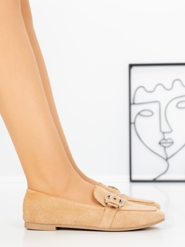 Pantofi casual dama maro deschis din material textil Drenren - Img 3