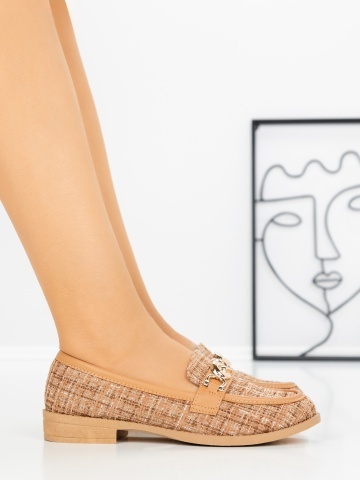 Pantofi casual dama maro deschis din material textil Elaelyn - Img 3