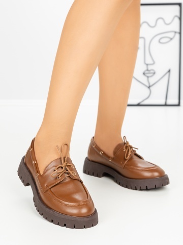 Pantofi casual dama maro deschis din piele ecologica Eamrys