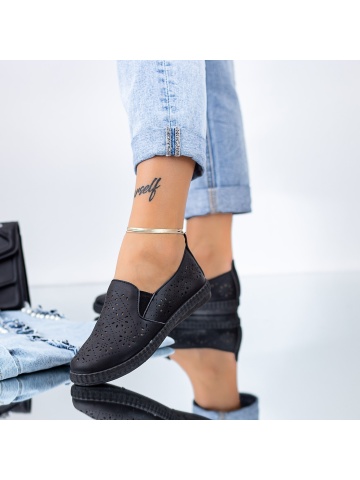 Pantofi casual dama negri din piele ecologica Enanira - Img 2
