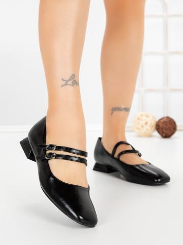 Pantofi cu toc gros negri din piele ecologica Meliora