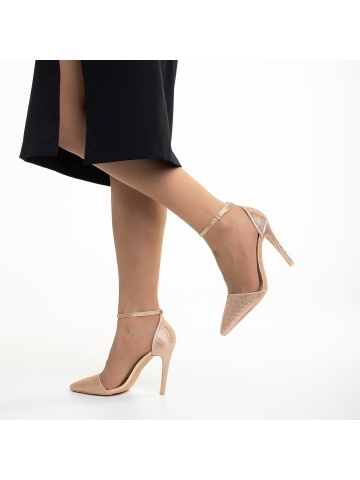 Pantofi dama bej din material textil cu toc Olamide - Img 3