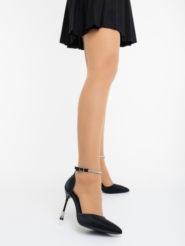 Pantofi dama cu toc negri din material textil Andera