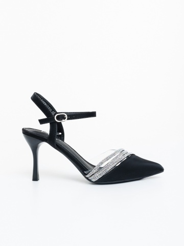 Pantofi dama cu toc negri din material textil Elevera - Img 4