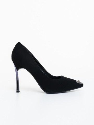 Pantofi dama cu toc negri din material textil Milaris - Img 4
