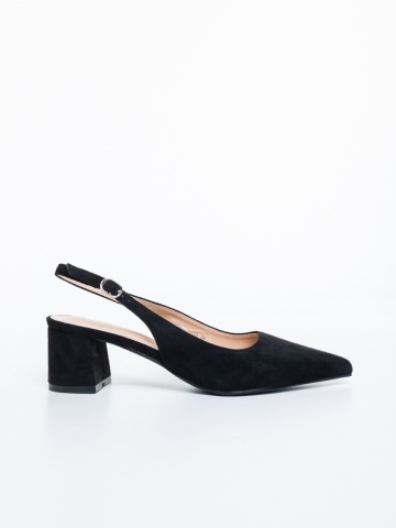 Pantofi dama cu toc negri din material textil Natena - Img 4