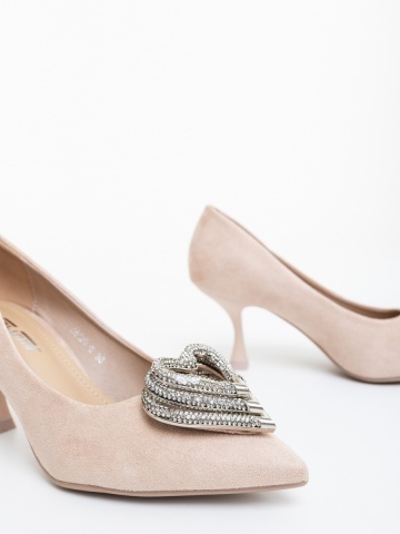 Pantofi dama cu toc nude din material textil Harina - Img 5