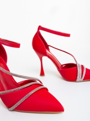 Pantofi dama cu toc rosii din material textil Belami - Img 5