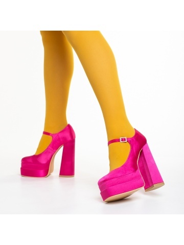 Pantofi dama fucsia din material textil cu toc Caira