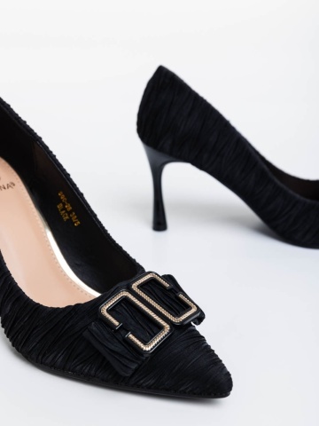 Pantofi dama negri cu toc din material textil Elsabeth - Img 5