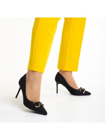 Pantofi dama negri din material textil cu toc Rosette - Img 4