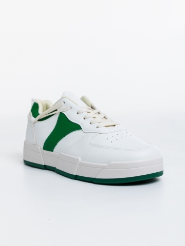 Pantofi sport barbati albi cu verde din piele ecologica Verdell