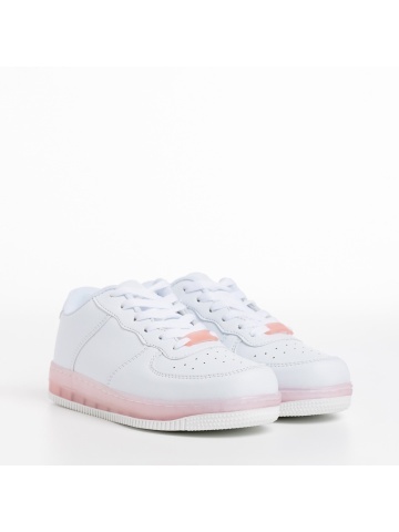 Pantofi sport copii albi cu roz din piele ecologica Carsyn