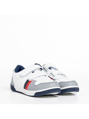 Pantofi sport copii gri cu alb din piele ecologica Buddy