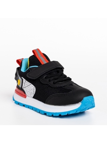 Pantofi sport copii negri din piele ecologica si material textil Carson
