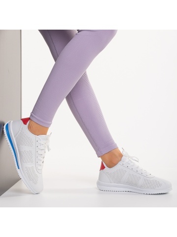 Pantofi sport dama alb cu albastru din piele ecologica Jesika