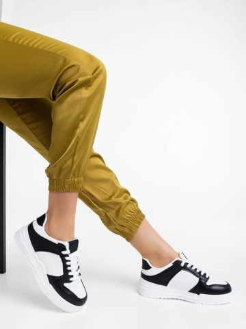 Pantofi sport dama alb cu negru din piele ecologica Rumeysa
