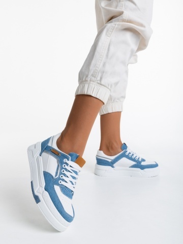 Pantofi sport dama albi cu albastru deschis din piele ecologica Tasnia - Img 2