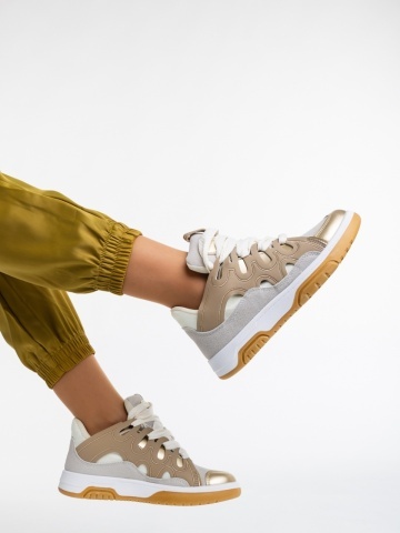 Pantofi sport dama albi cu auriu din piele ecologica Angelien - Img 3