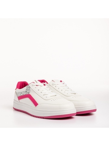 Pantofi sport dama albi cu fucsia din piele ecologica Damiana - Img 2
